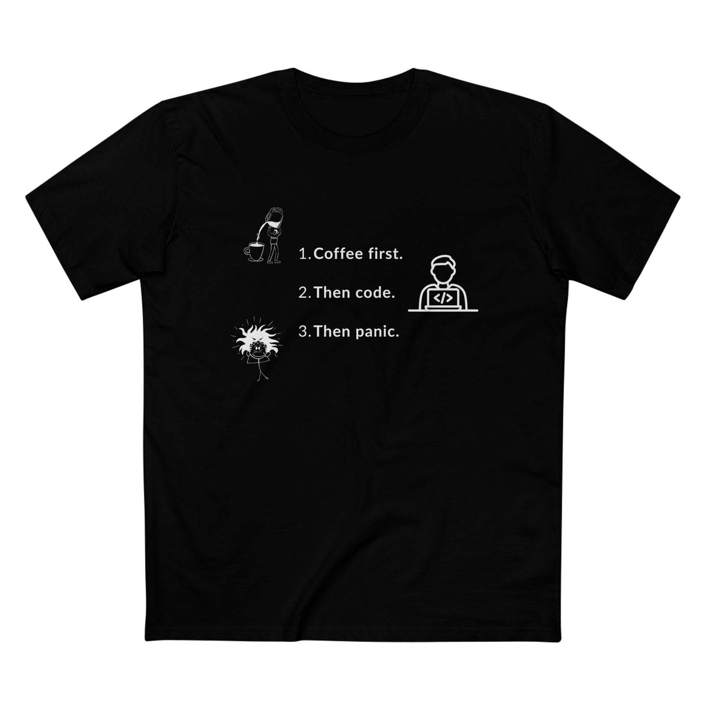 Coffee First. Then Code. Then Panic. Tee